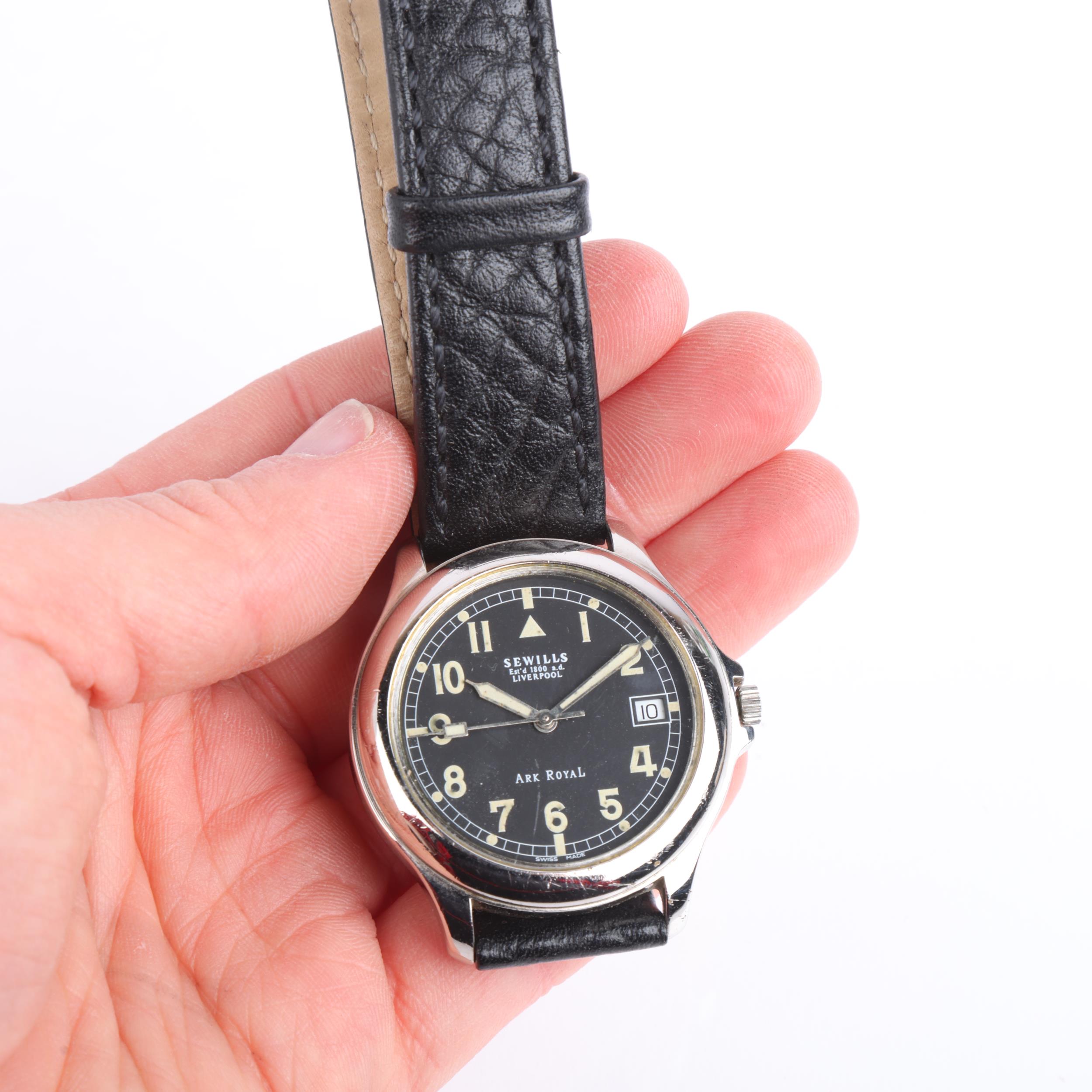 SEWILLS - a stainless steel Ark Royal military style automatic wristwatch, mat black dial with - Image 5 of 5