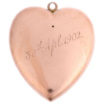 A large Antique rose gold 3-dimensional heart pendant, circa 1900, apparently unmarked, 35.9mm, 6g