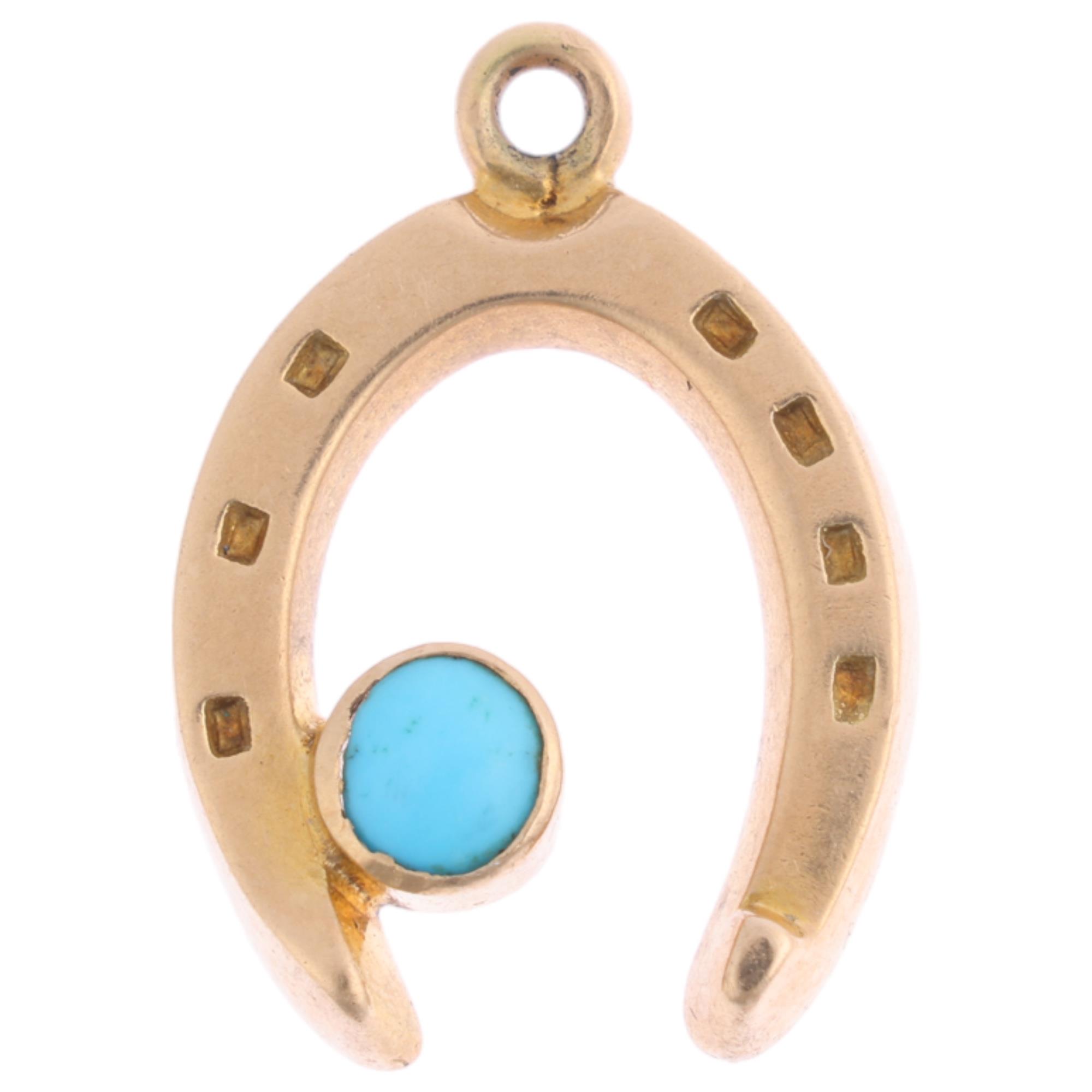 A Victorian 15ct gold turquoise lucky horseshoe charm/pendant, maker SS, 16.6mm, 1.6g Condition