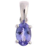 A modern 9ct white gold tanzanite drop pendant, claw set with oval mixed-cut tanzanite, 11.7mm, 0.5g