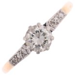 An 18ct gold 0.5ct solitaire diamond ring, claw set with modern round brilliant-cut diamond,