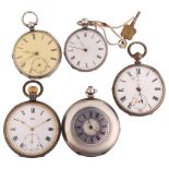 Various pocket watches, including silver half hunter, and 19th century silver examples (5) Condition