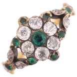 A Georgian emerald green paste and diamond flowerhead cluster ring, circa 1810, cut-down collet