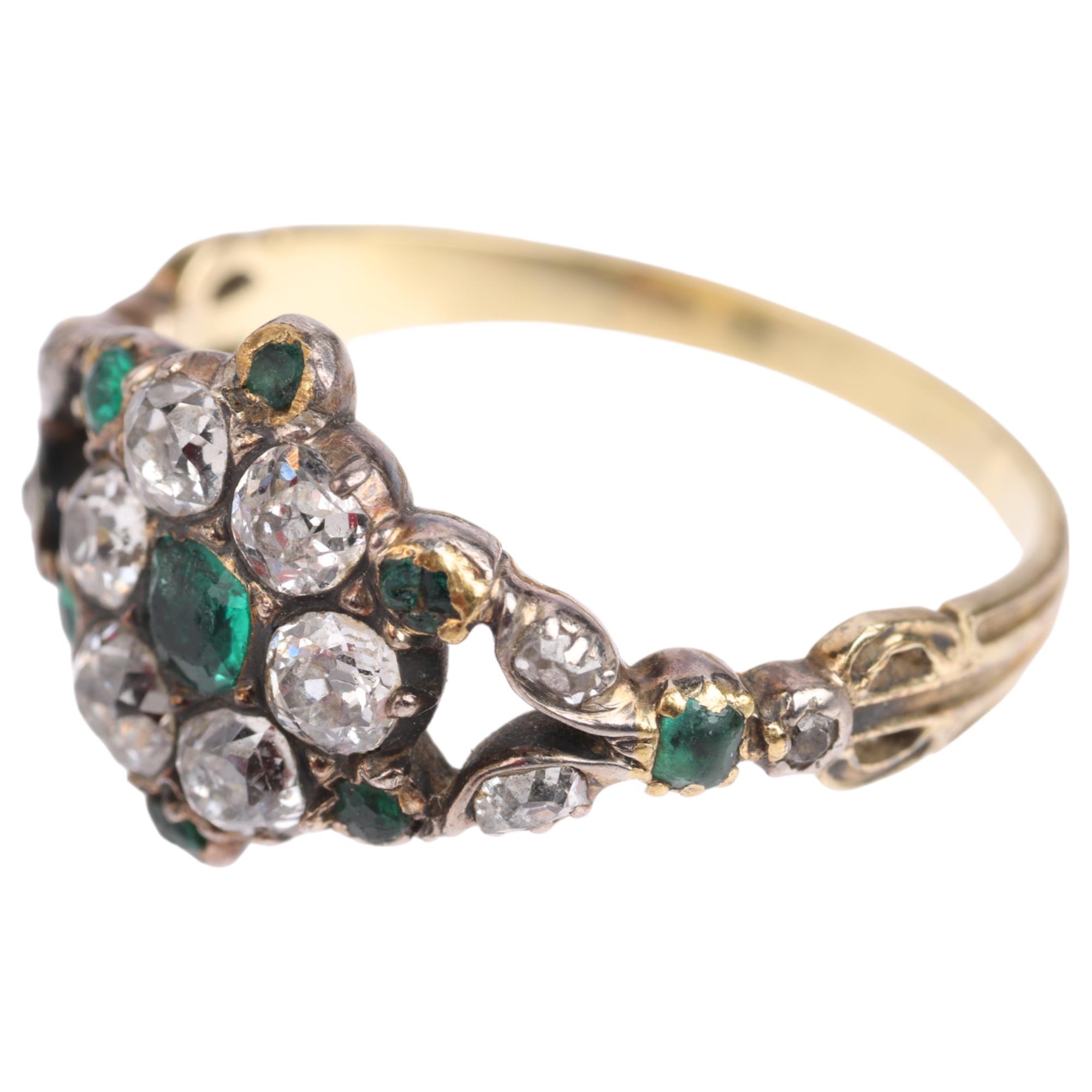 A Georgian emerald green paste and diamond flowerhead cluster ring, circa 1810, cut-down collet - Image 2 of 4