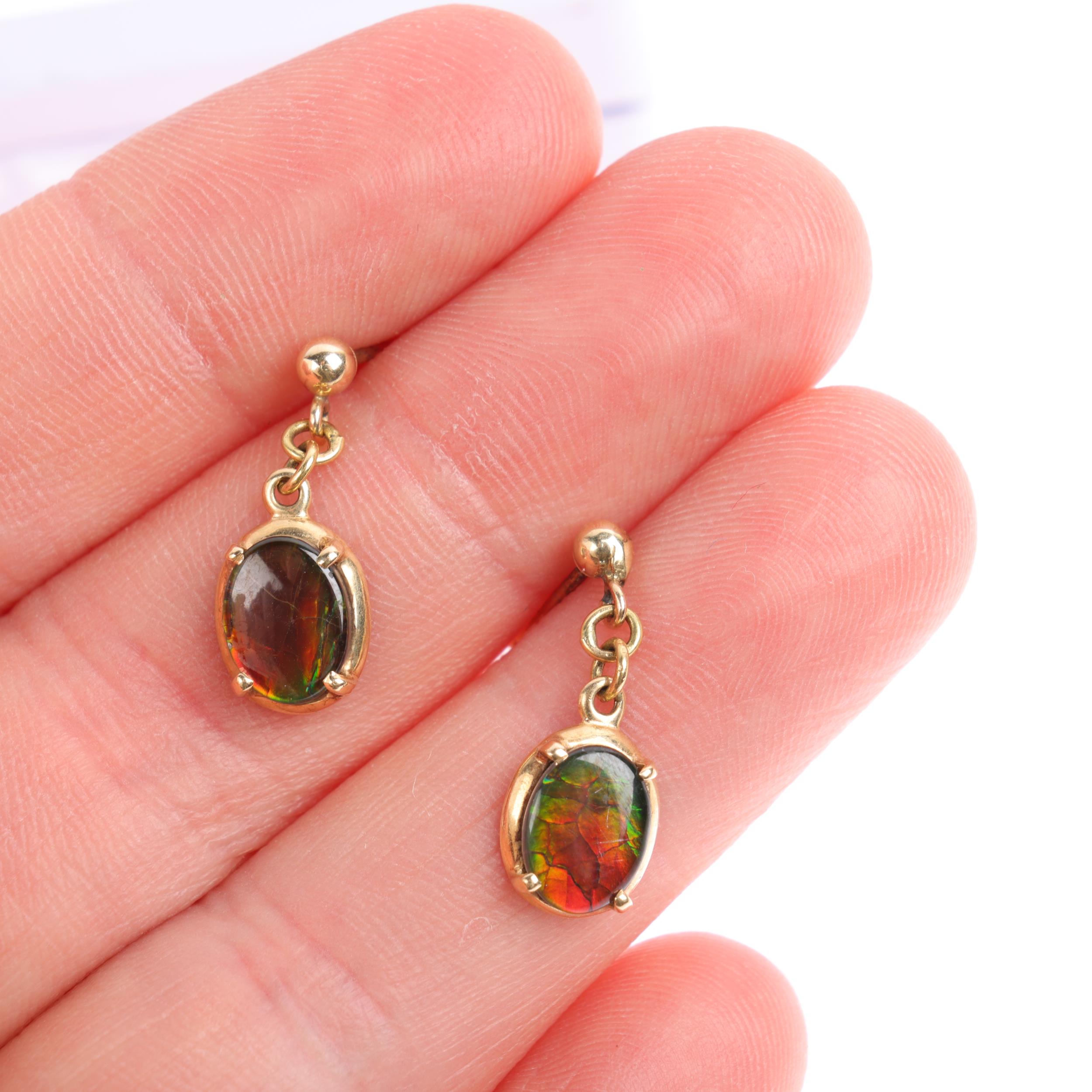 A pair of 14ct ammolite drop earrings, with stud fittings, 18.9mm, 1.5g Condition Report: No - Image 4 of 4