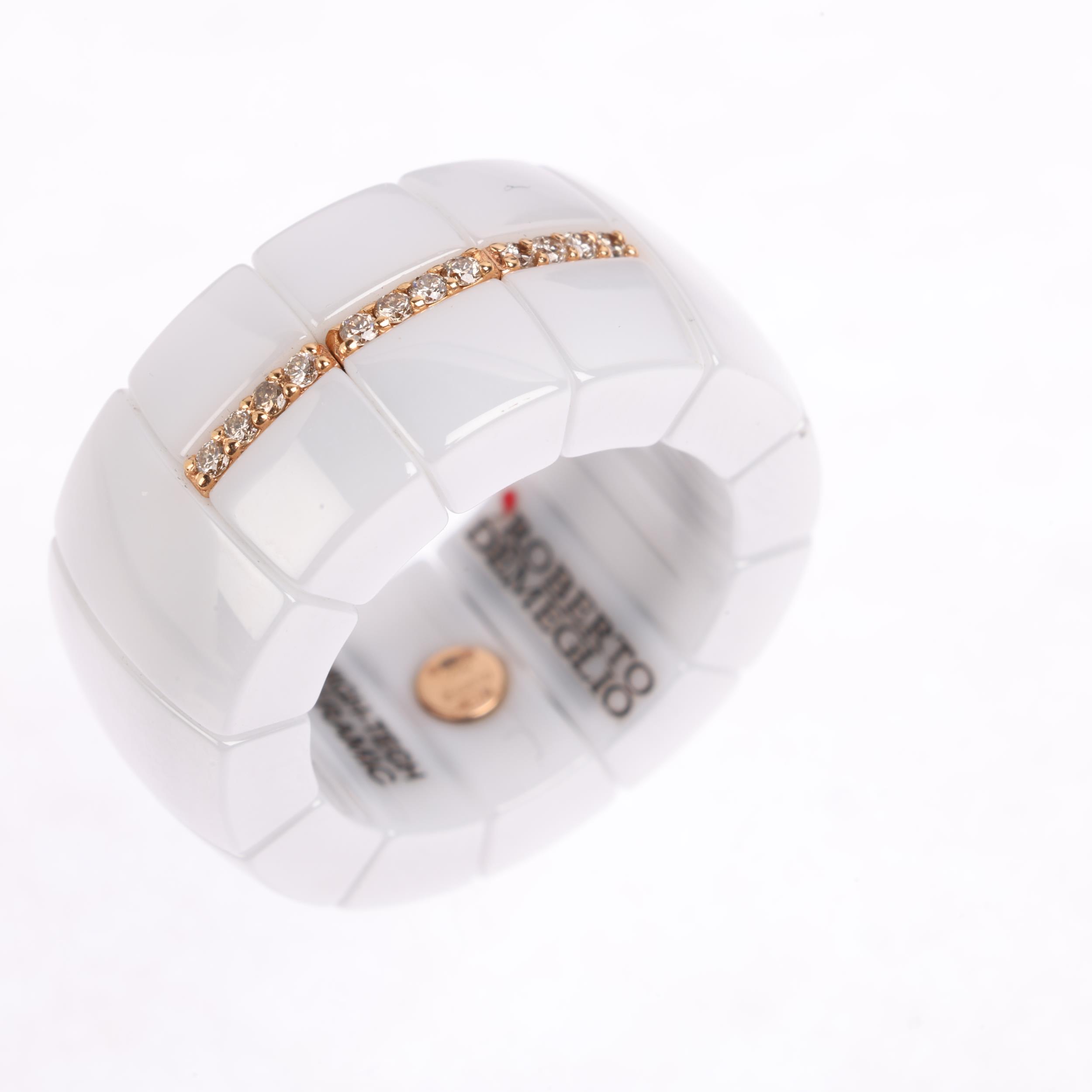 ROBERTO DEMEGLIO - a High-Tech white ceramic and 18ct gold diamond sprung panel ring, signed, - Image 3 of 4