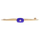 A 9ct gold diamond and blue enamel bar brooch, maker SJH, London 1991, in the Victorian style, 49.