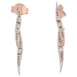 A pair of 14ct gold diamond feather drop earrings, with stud fittings, 26.7mm, 1.5g Condition