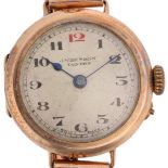 J W BENSON - an early 20th century 9ct rose gold mechanical bracelet watch, silvered dial with