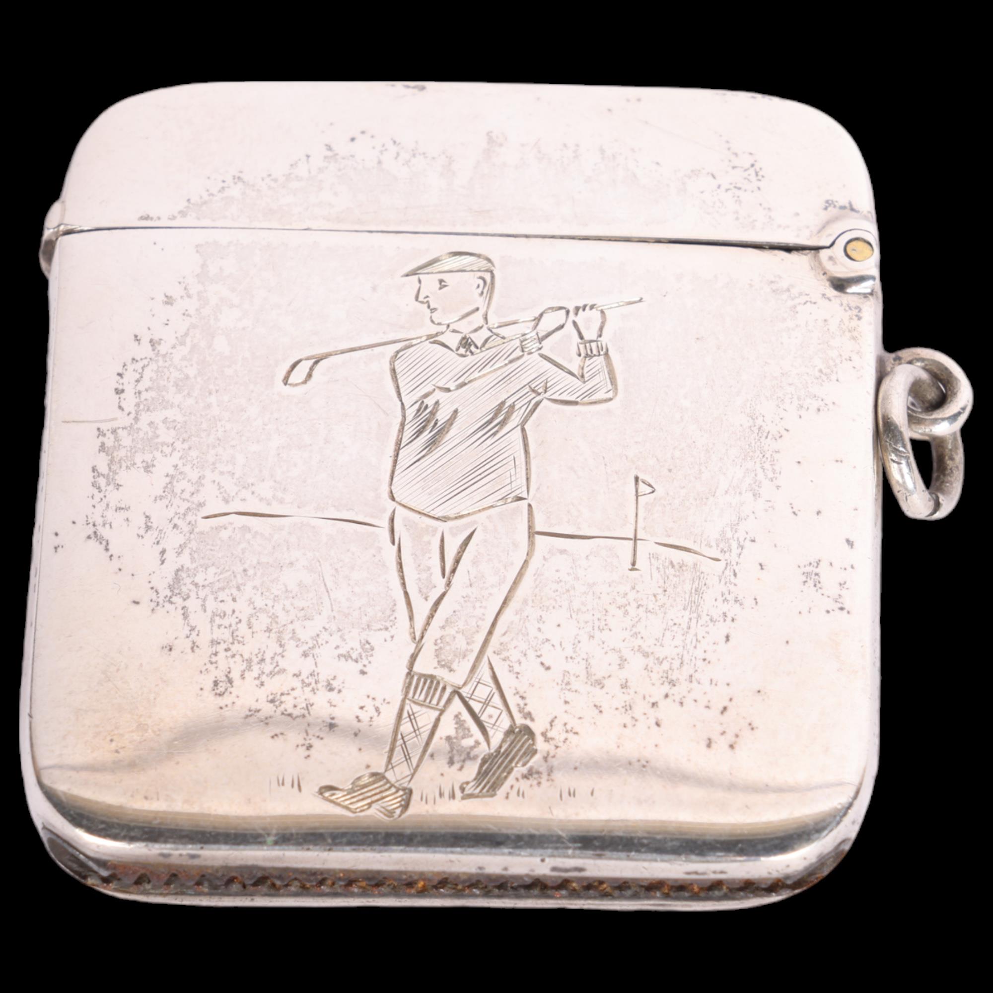 An Art Deco George V novelty silver 'Golfer' Vesta case, Deakin & Francis, Birmingham 1912, 5cm x