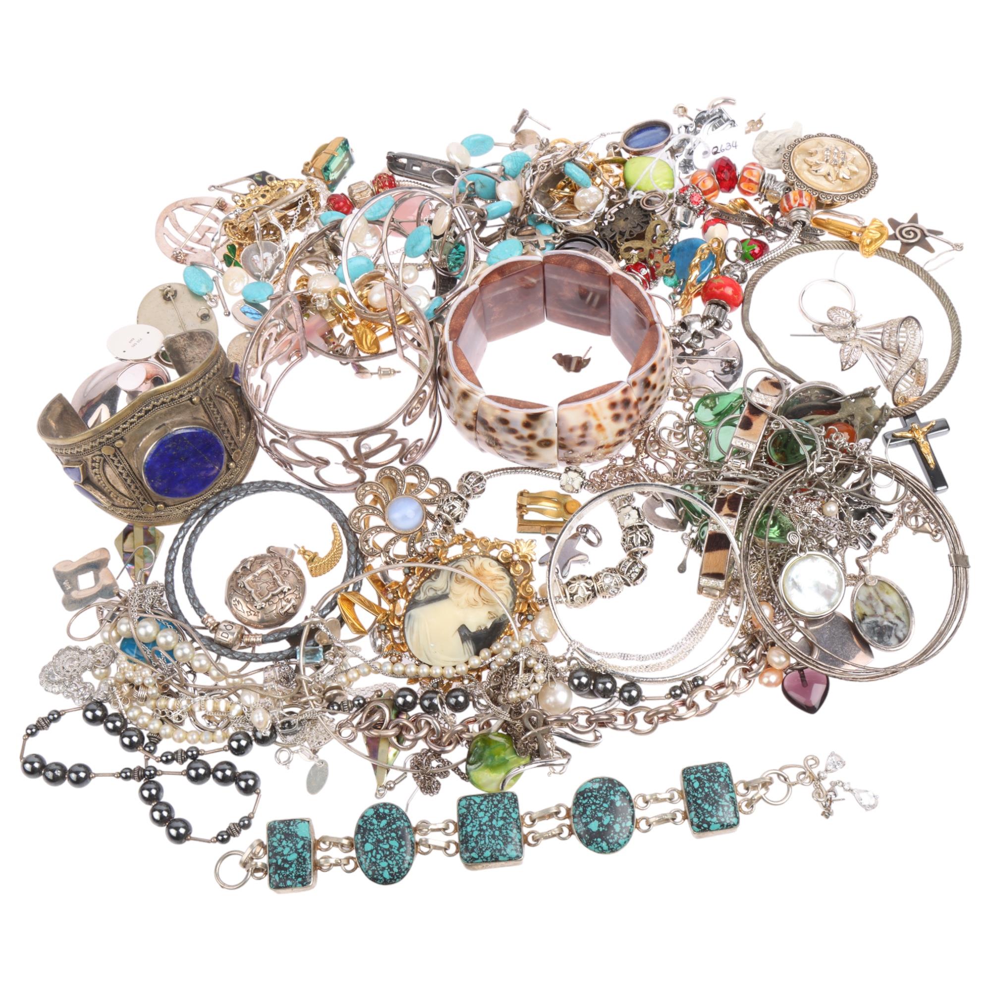 A large quantity of various jewellery, including some silver, Pandora cord bracelet, large Ethnic