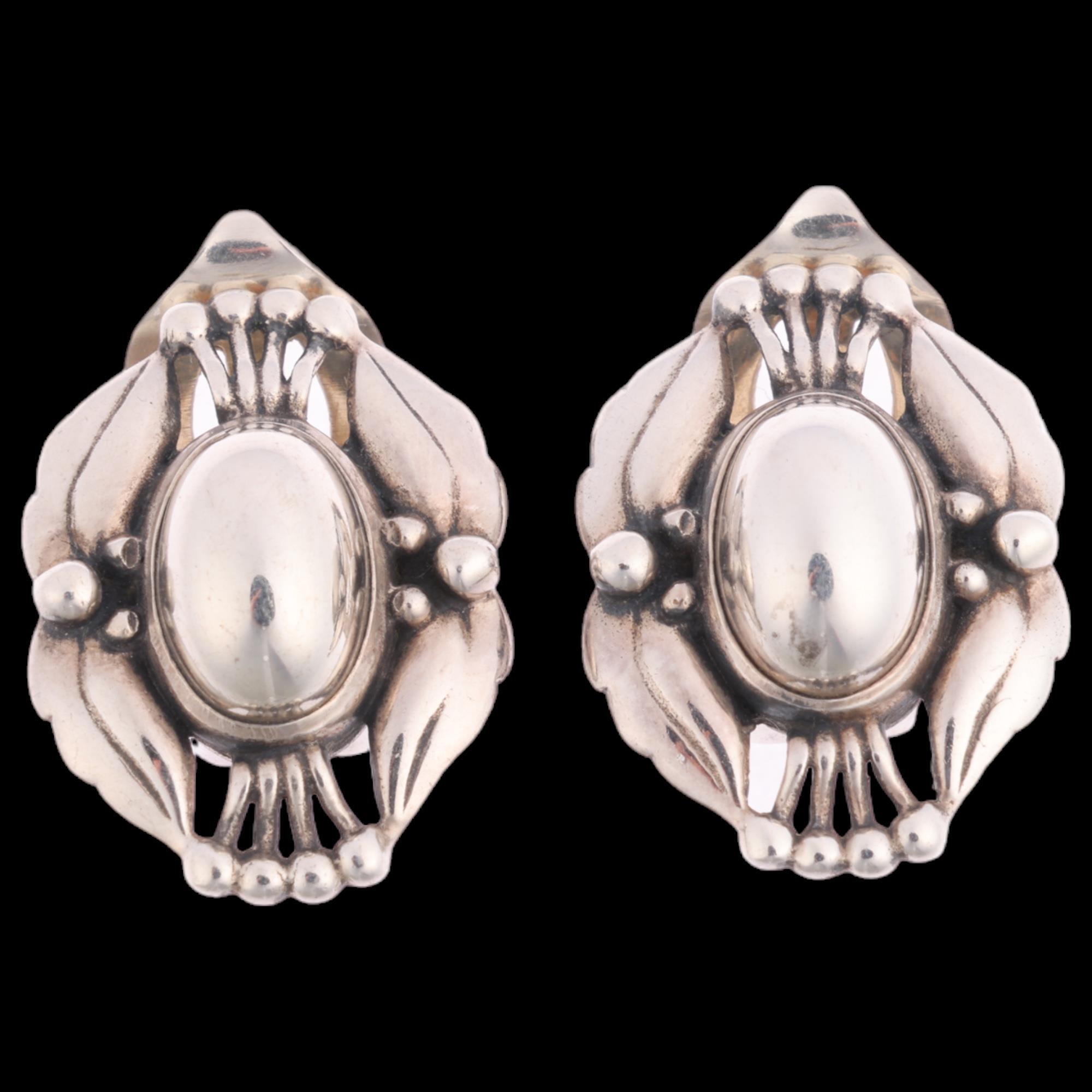 GEORG JENSEN - a pair of Art Nouveau style Danish sterling silver clip-on Earrings Of The Year 2000,