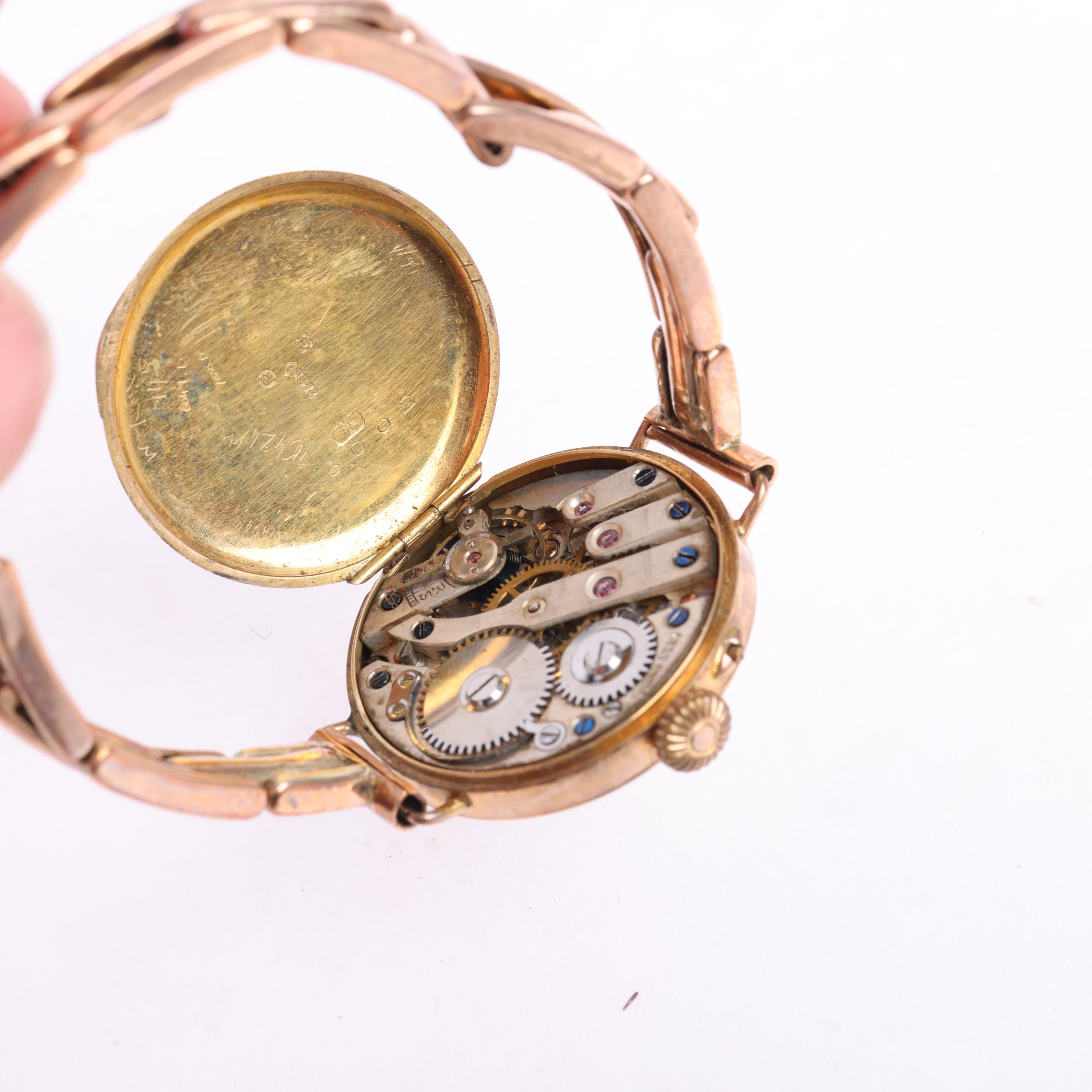 J W BENSON - an early 20th century 9ct rose gold mechanical bracelet watch, silvered dial with - Image 4 of 5