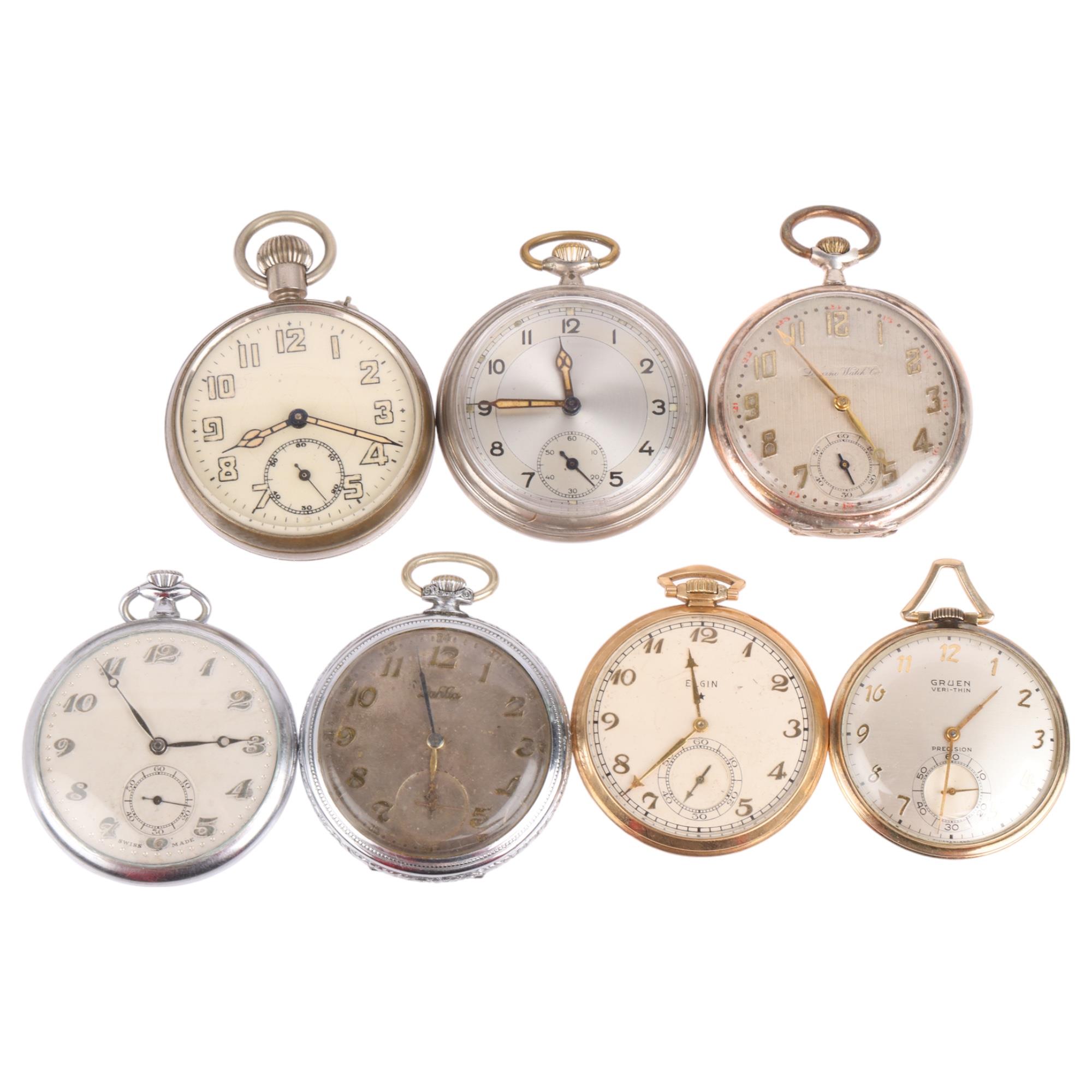 Various Art Deco pocket watches, makers include Gruen, Elgin, and Locarno (7) Condition Report:
