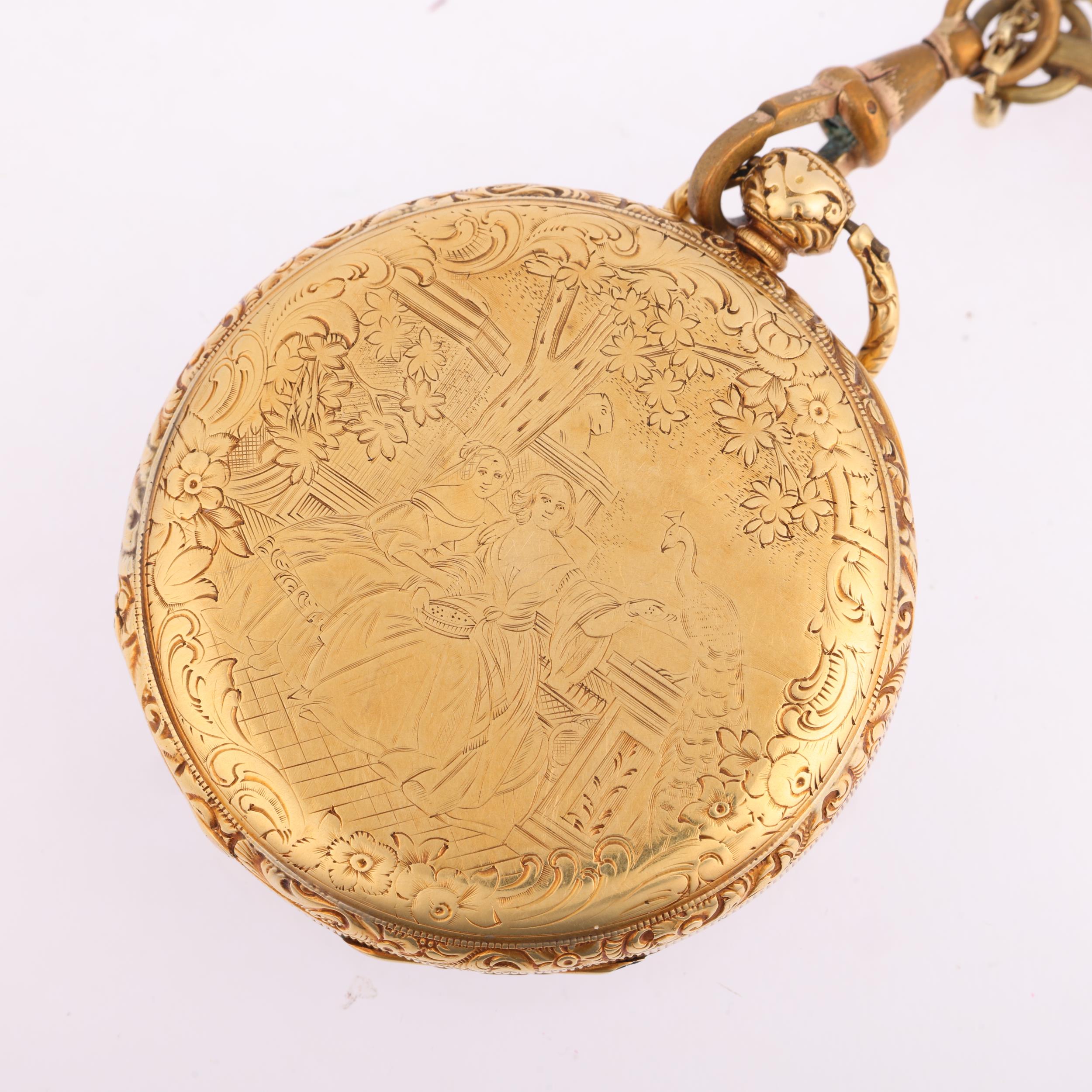 A 19th century open-face key-wind pocket watch, white enamel dial with Roman numeral hour markers, - Image 3 of 5