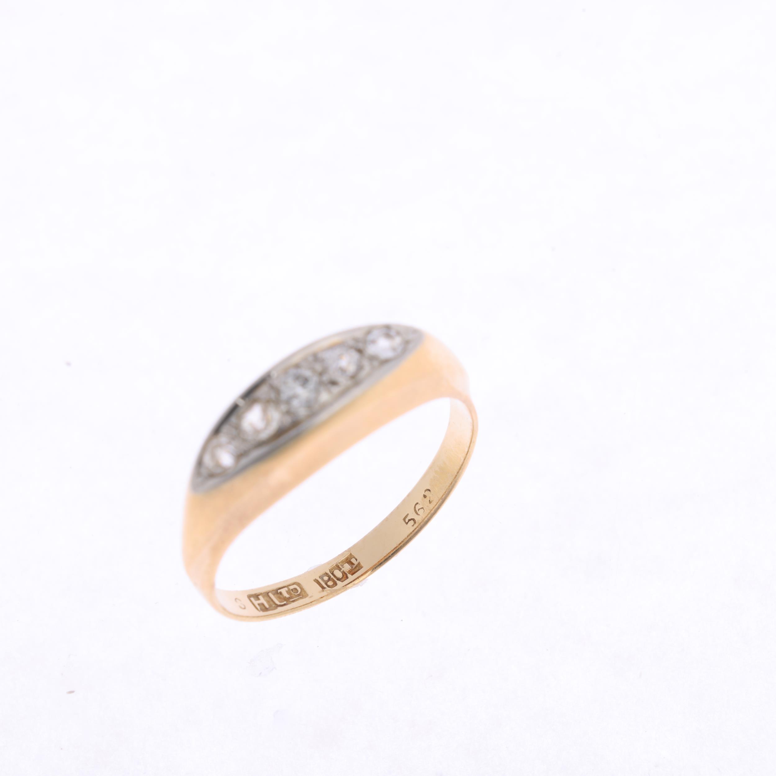 An early 20th century 18ct gold graduated five stone diamond half hoop ring, maker H Ltd, set with - Image 3 of 4