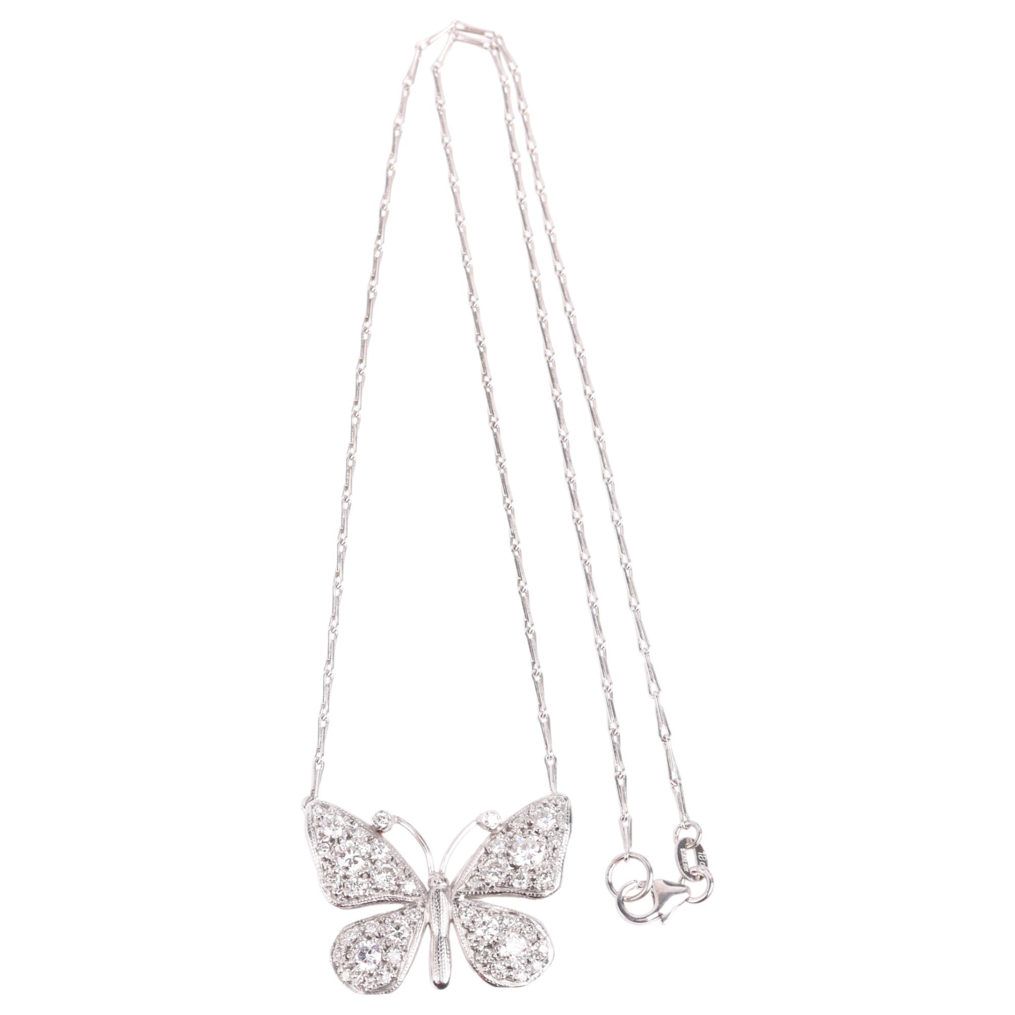 An 18ct white gold diamond butterfly pendant necklace, by Peter Farrow, pave set with modern round - Image 2 of 4
