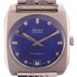 GRUEN - a Vintage stainless steel Precision mechanical calendar bracelet watch, circa 1960s, blue