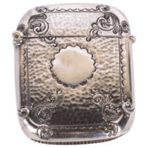 A late Victorian silver Vesta case, Abraham Meyer Blanckensee, Birmingham 1898, planished and relief