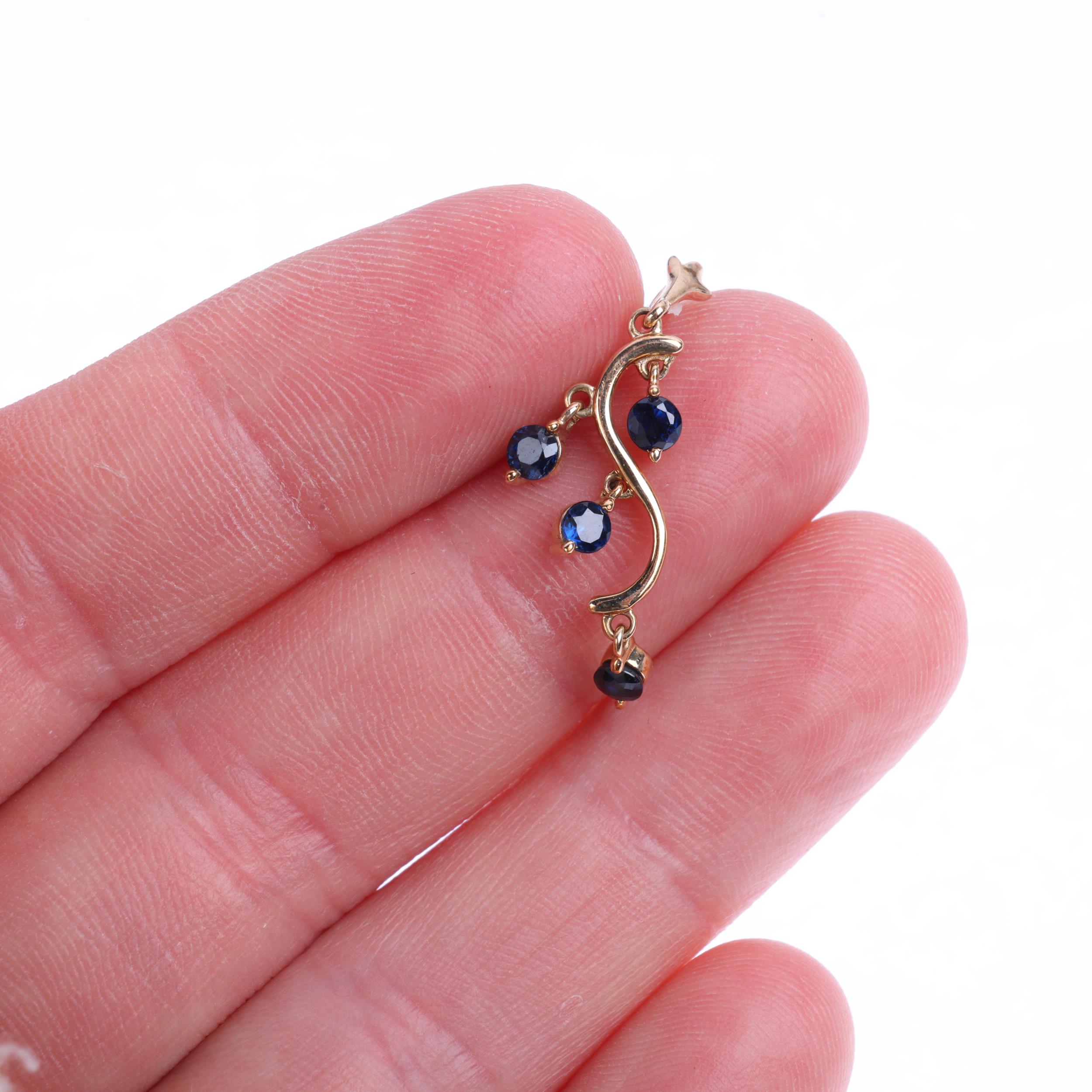 A modern 9ct gold sapphire branch drop pendant, 28.8mm, 1.1g Condition Report: No damage or - Image 4 of 4