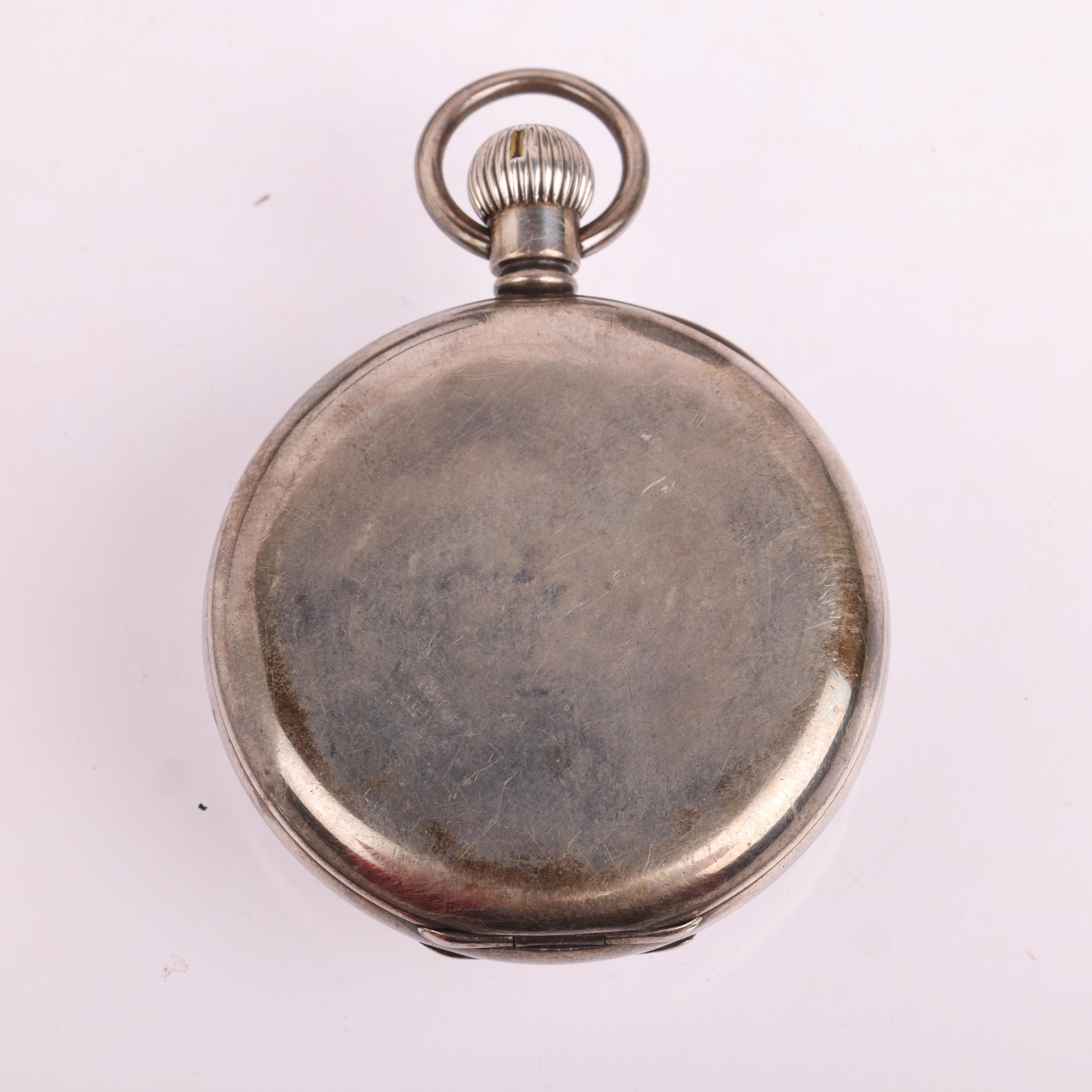 J W BENSON - an early 20th century silver open-face keyless pocket watch, white enamel dial with - Image 2 of 5