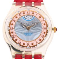 SWATCH - a clear plastic Roy Soleil quartz wristwatch, ref. GZ127, circa Christmas 1993, limited