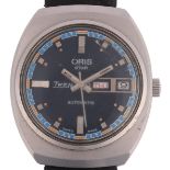 ORIS - a Vintage stainless steel Star Twen automatic calendar wristwatch, circa 1970s, blue dial