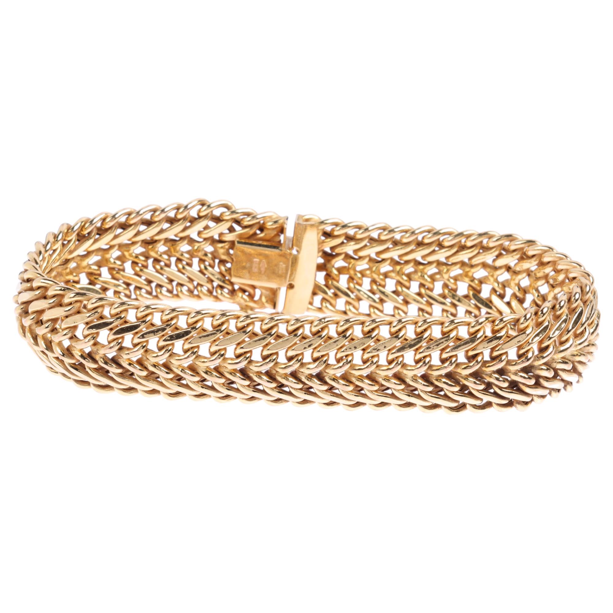 An Italian 9ct gold multiple hollow curb link chain bracelet, band width 14.9mm, 19cm, 16.9g