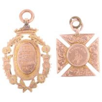 2 x 9ct rose gold 'The Gibbon Cup' cricket medals, dated 1902 and 1920, largest 39.6mm, 15g