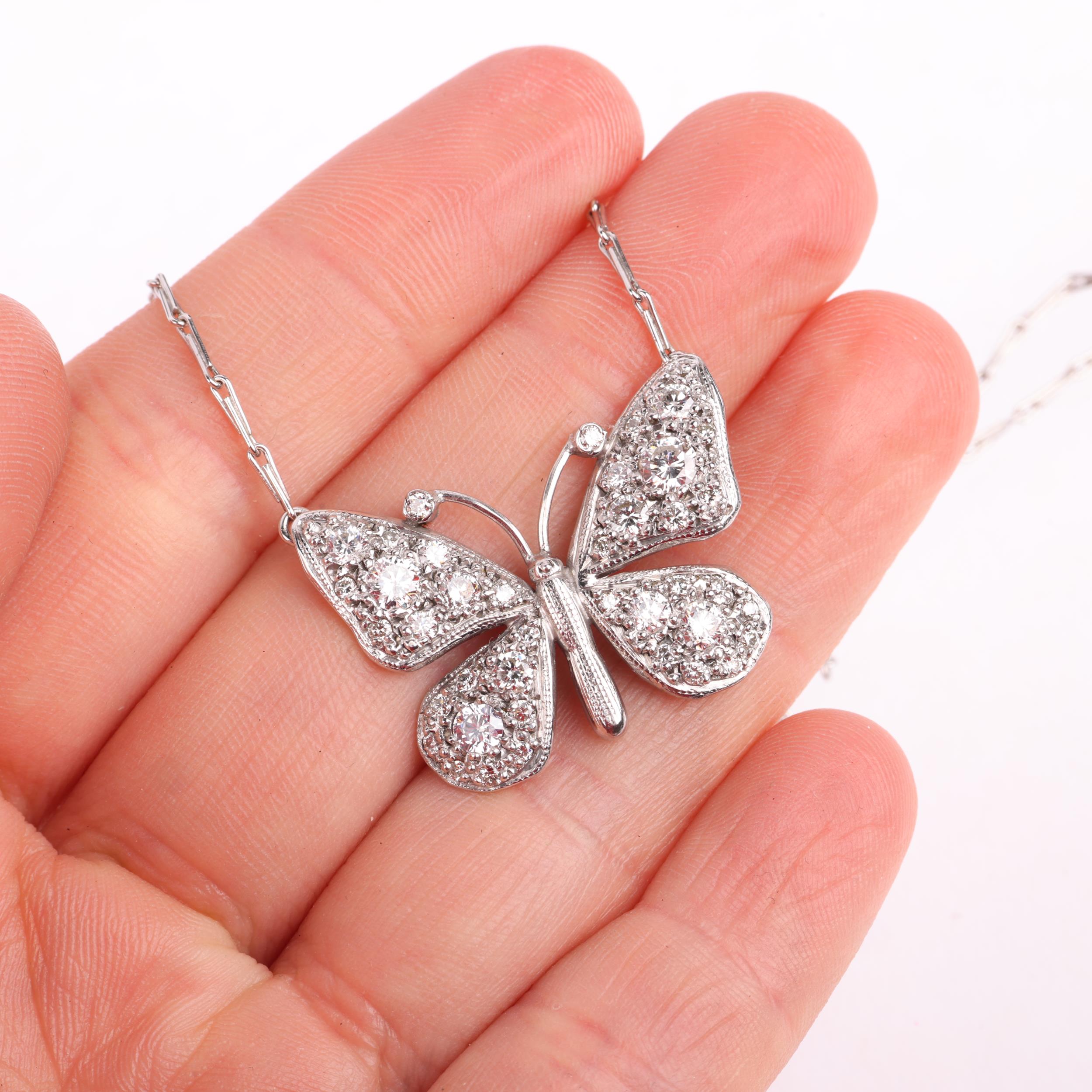 An 18ct white gold diamond butterfly pendant necklace, by Peter Farrow, pave set with modern round - Image 4 of 4