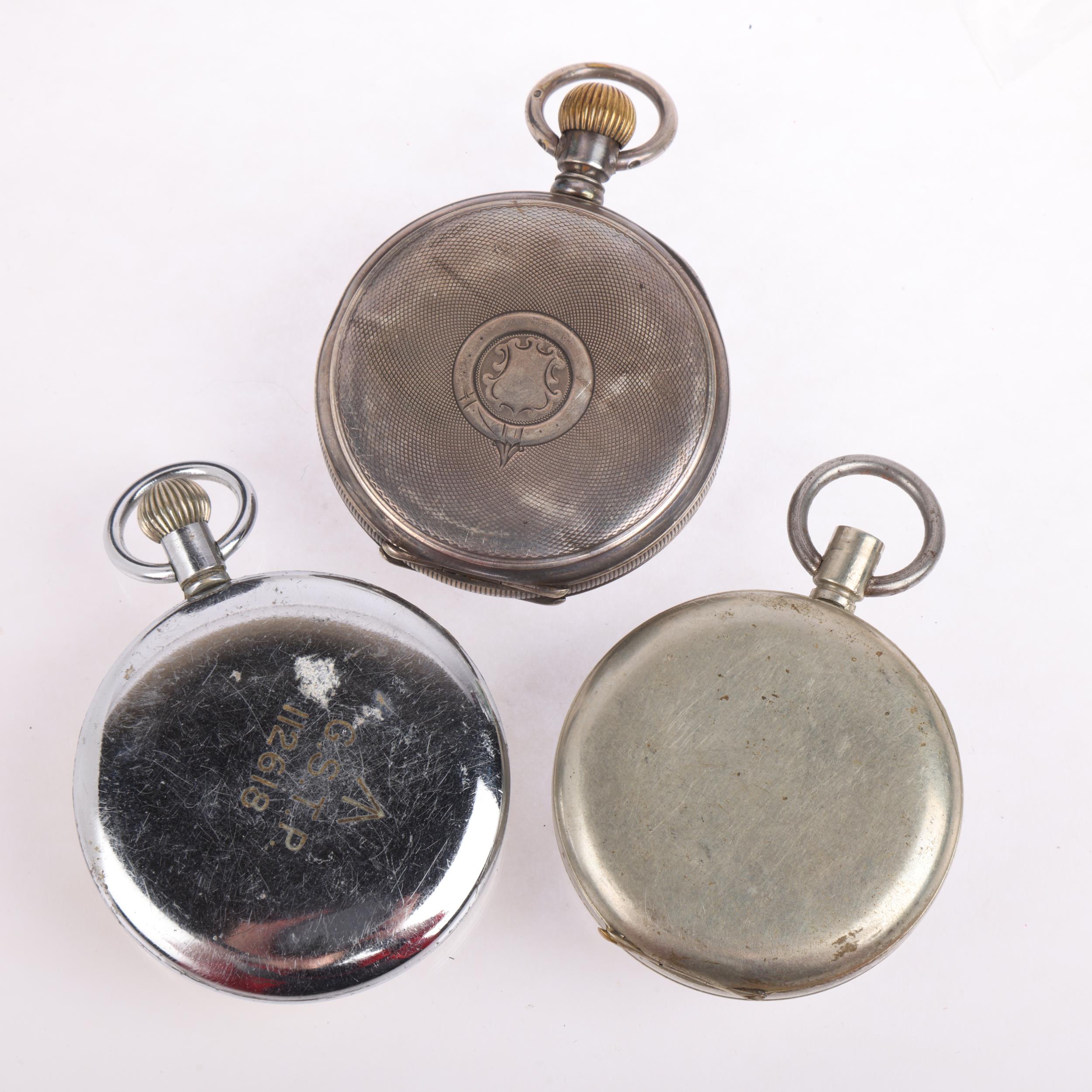 3 Second World War Period open-face keyless pocket watches, including GSTP and silver examples, - Image 2 of 5