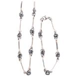 A Danish oxidised sterling silver fancy link chain necklace and bracelet set, 40cm and 18cm, 21.9g