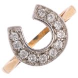 A modern 9ct gold cubic zirconia lucky horseshoe ring, setting height 11.3mm, size S, 2.2g Condition