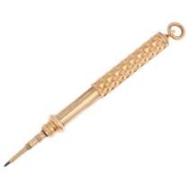 SAMPSON MORDAN & CO - an Art Deco 18ct gold propelling pencil, model no. J531, extended length