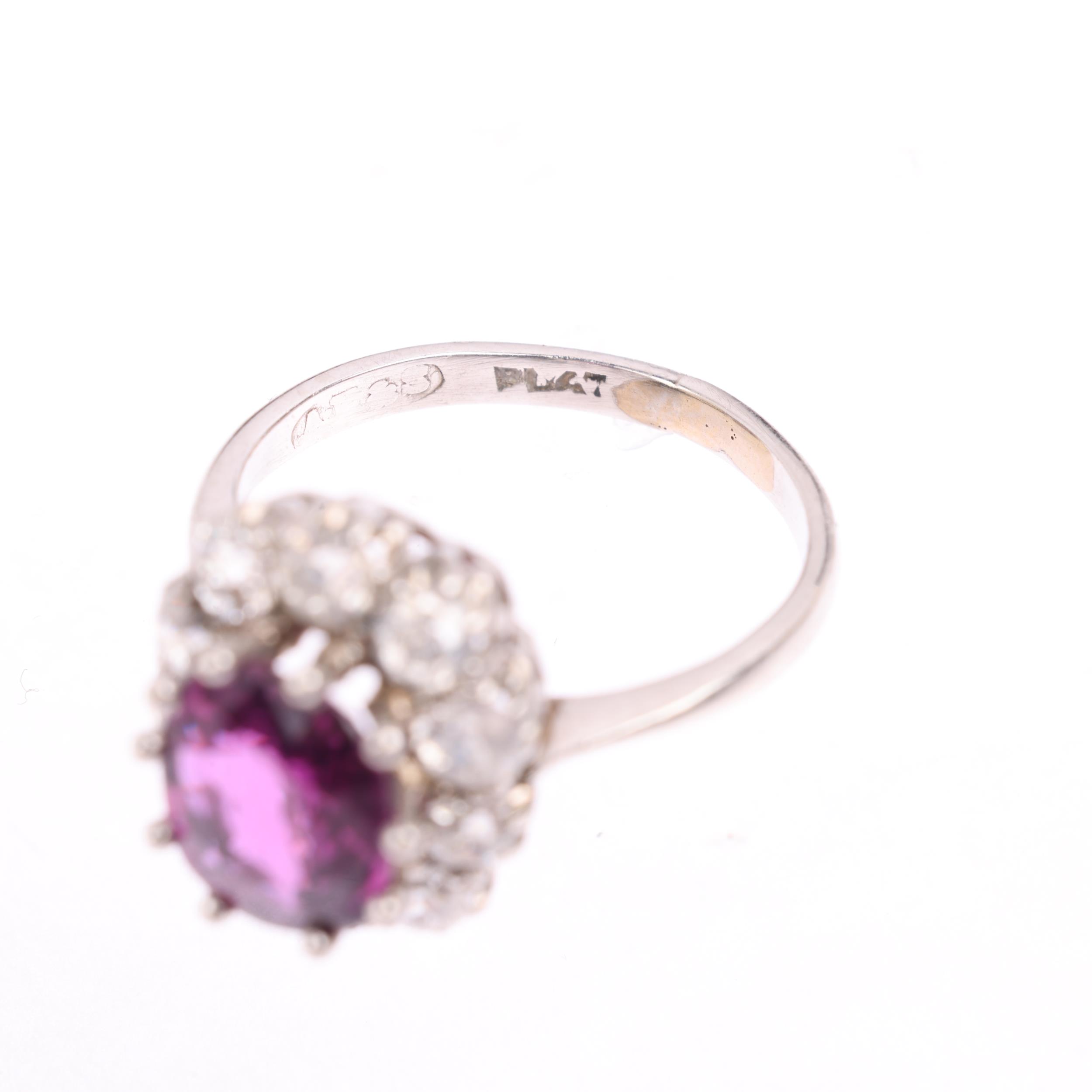 A platinum synthetic ruby and diamond flowerhead cluster ring, claw set with oval mixed-cut - Image 3 of 4