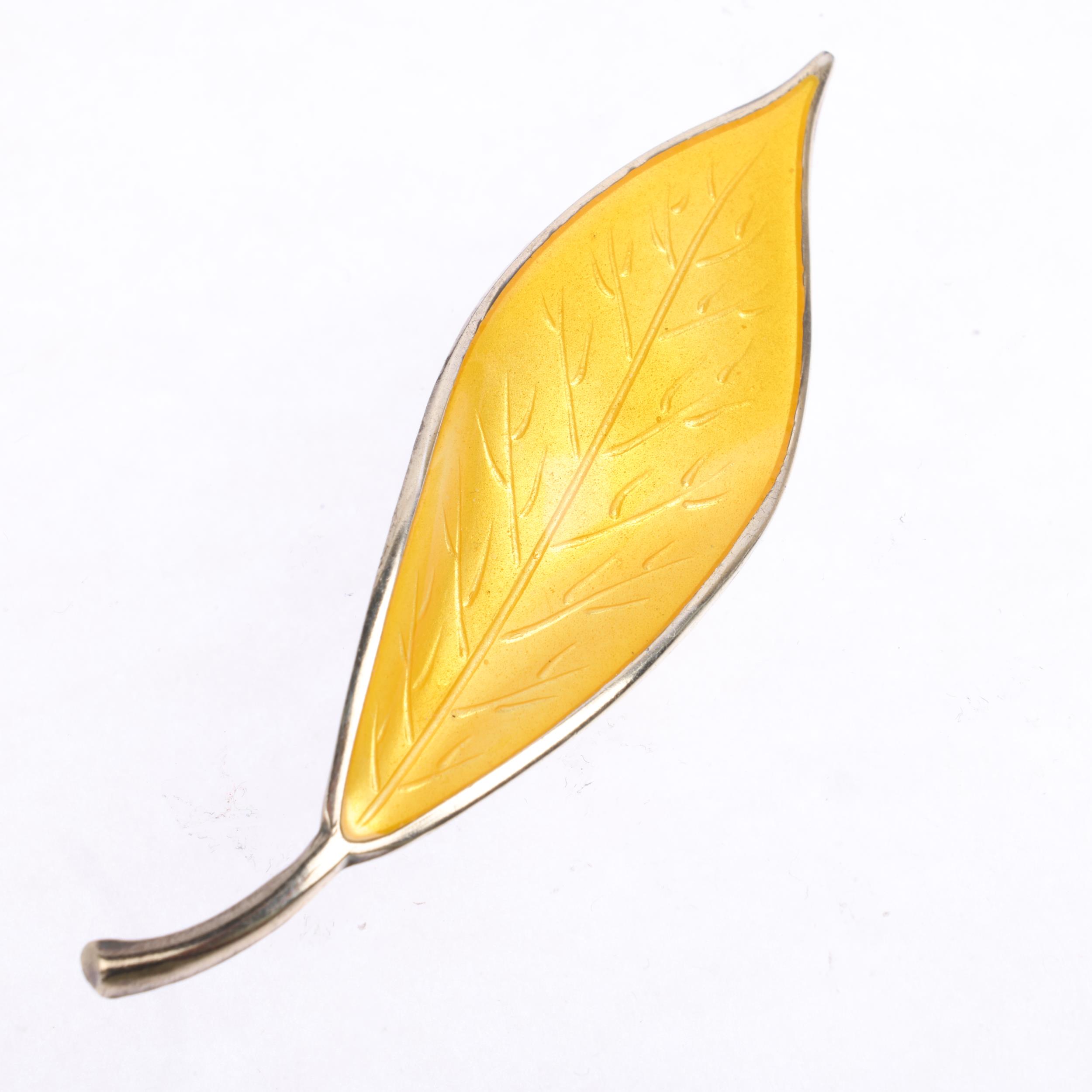 DAVID ANDERSEN - a Norwegian modernist sterling silver and yellow enamel leaf brooch, 68.9mm, 8.6g - Image 3 of 3