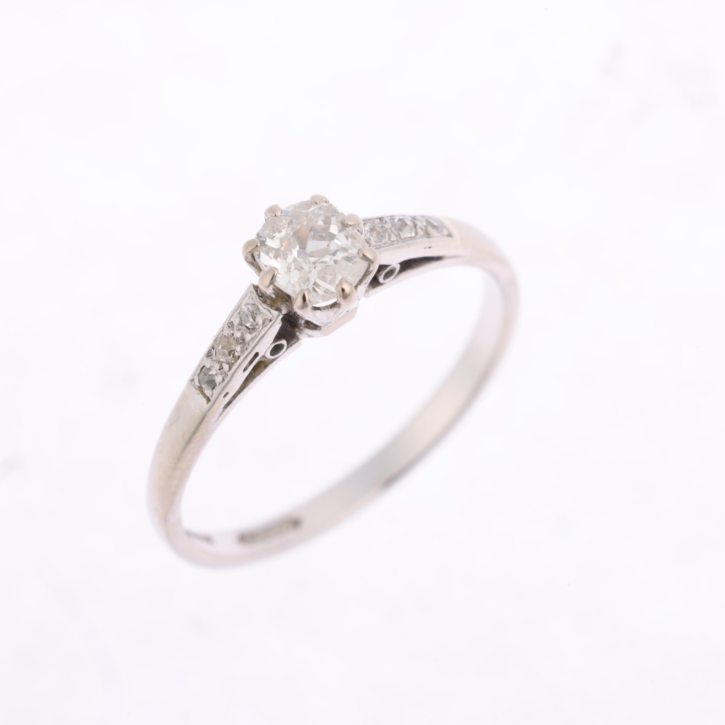 An Art Deco platinum 0.35ct solitaire diamond ring, claw set with old-cut diamond and diamond - Image 2 of 4
