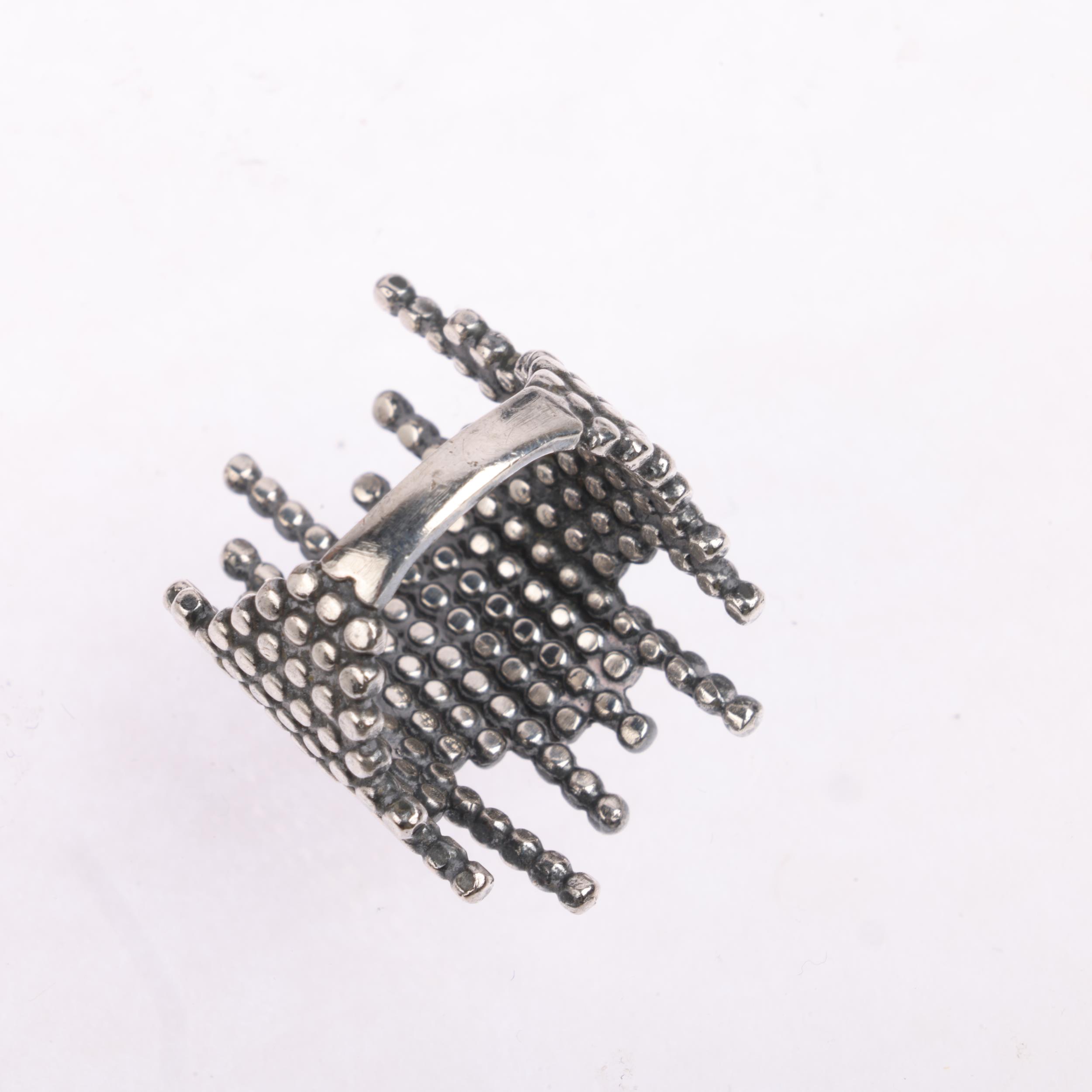 MARIA BLACK - a Danish modernist sterling silver abstract beadwork ring, setting height 27.9mm, size - Image 3 of 3