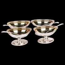 A set of 4 George III silver navette table salt cellars, William Frisbee, London 1797, with reeded