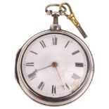 An early 19th century silver pair-cased open-face key-wind verge pocket watch, by T Strong of