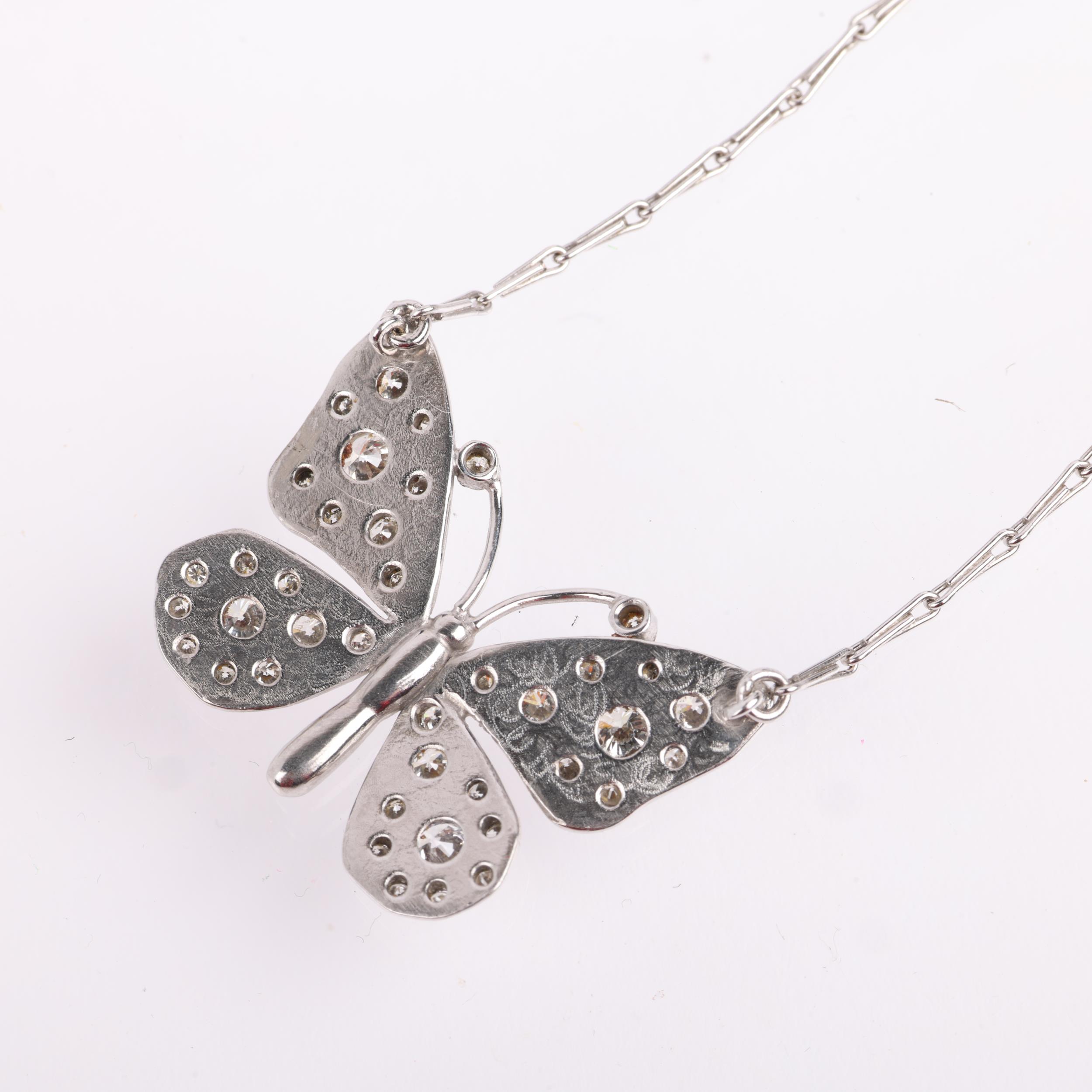 An 18ct white gold diamond butterfly pendant necklace, by Peter Farrow, pave set with modern round - Image 3 of 4