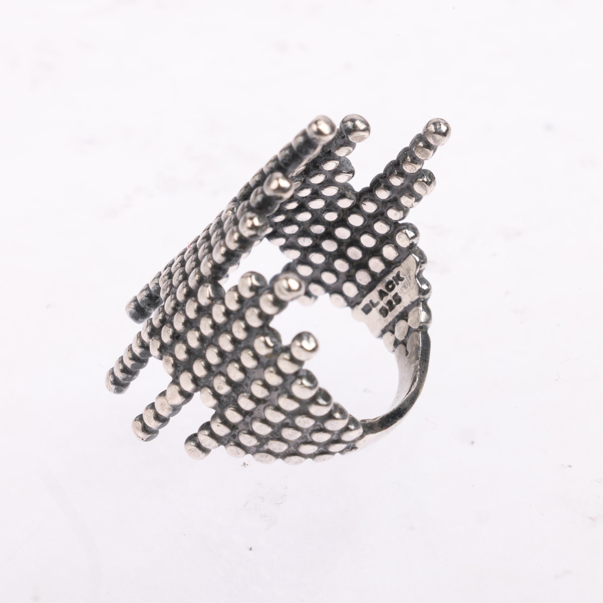 MARIA BLACK - a Danish modernist sterling silver abstract beadwork ring, setting height 27.9mm, size - Image 2 of 3