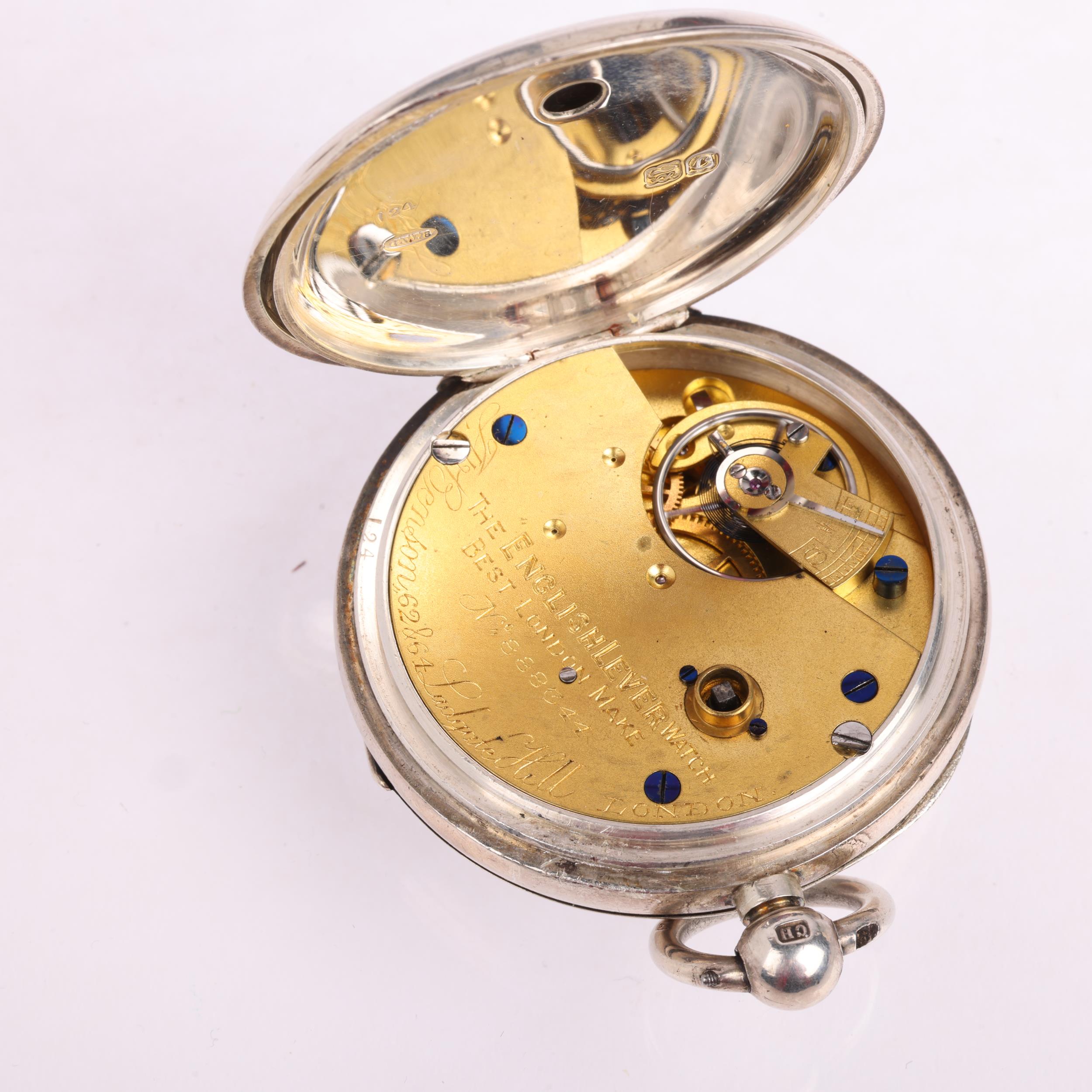 J W BENSON - a late 19th century silver open-face key-wind pocket watch, white enamel dial with - Image 3 of 5