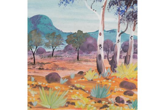 Aboriginal Australian landscape, gouache on paper, unsigned, 38cm x 55cm, framed - Image 3 of 4