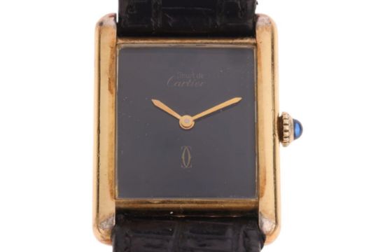 MUST DE CARTIER - a Vintage sterling silver-gilt Tank mechanical wristwatch, circa 1978, blue dial - Image 1 of 5