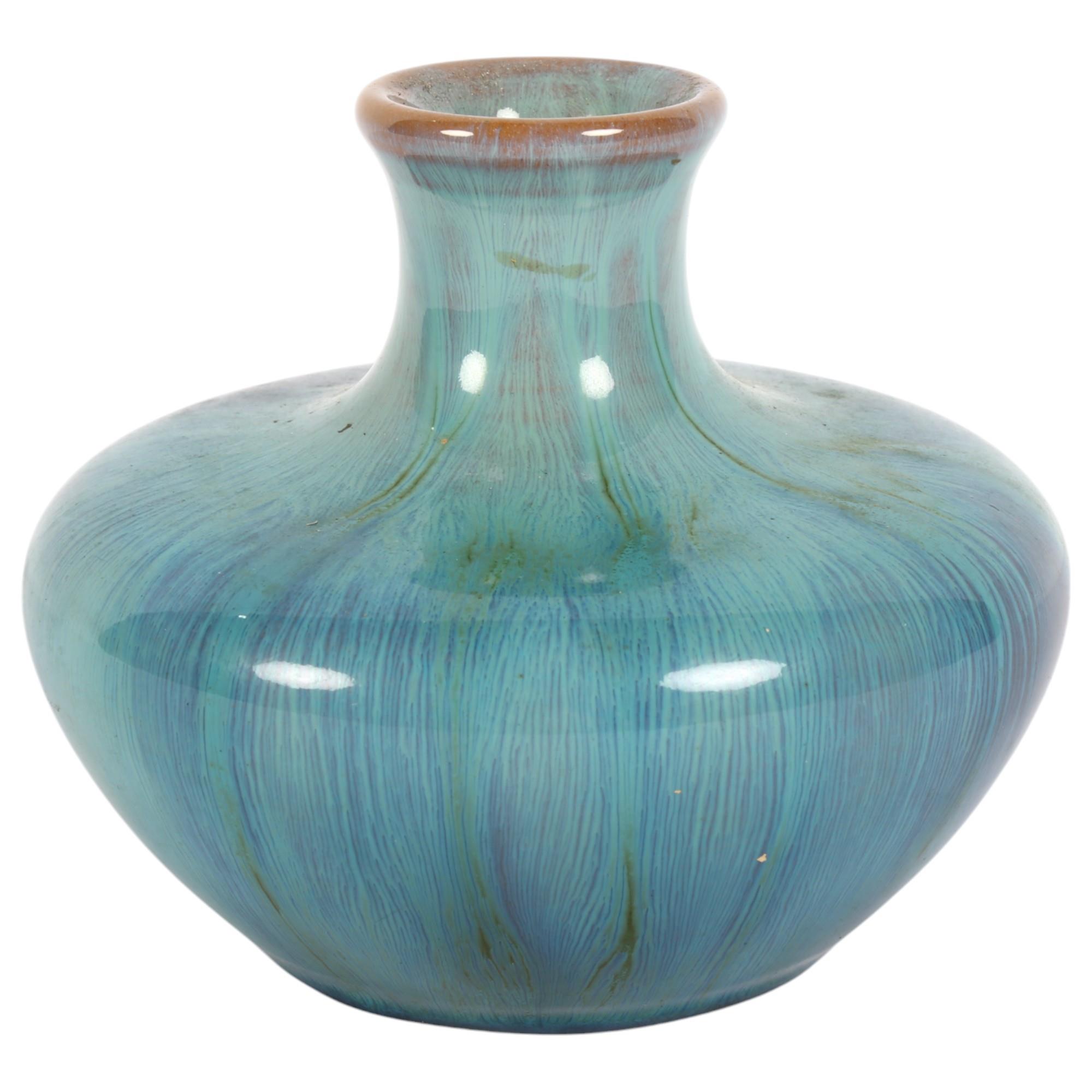 A Pilkingtons Lancastrian turquoise vase, maker's stamp to underside, ref. 2159, H10cm, from the