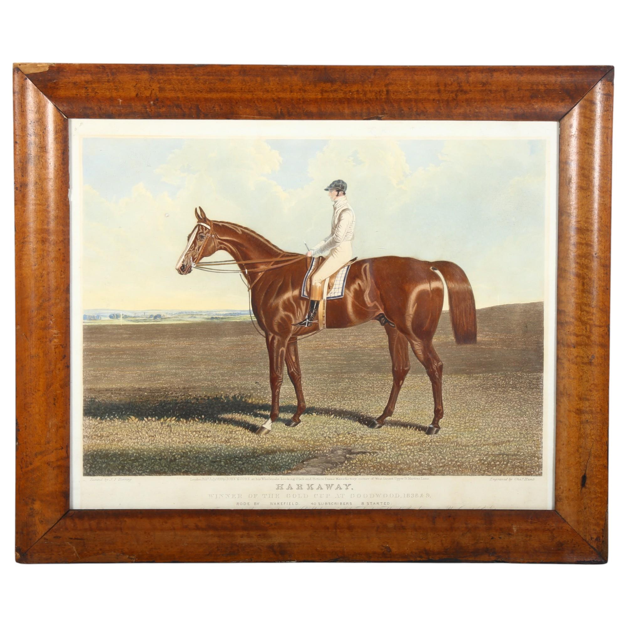 A 19th century coloured engraving by Charles Hunt, 'Harkaway', period maple frame, glazed, overall