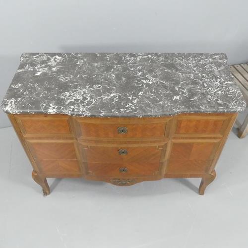 An antique French oak and kingwood marquetry inlaid Transition style chest of three drawers, with - Image 2 of 2