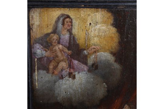 A stunning 17th century painted panel, tormented souls in purgatory. The panel depicts the vision - Image 2 of 3