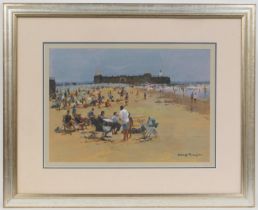 George Thompson (1934-2019), On the beach, New Brighton, oil on paper/board, signed, titled verso,